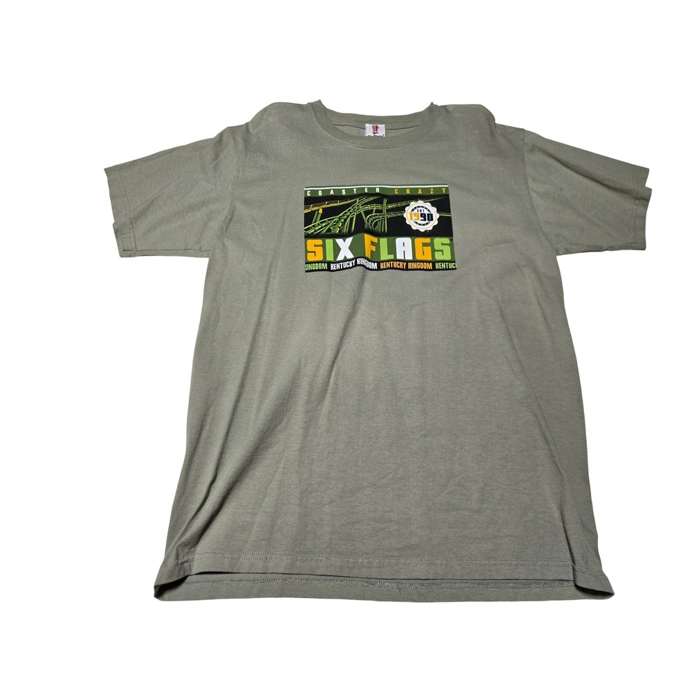 Six Flags Kentucky‎ Kingdom T Shirt Mens Large Gray Graphic Tee